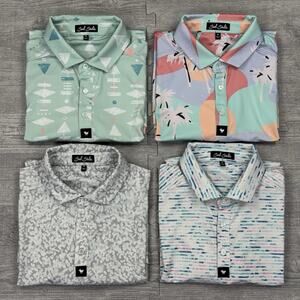 Lot of 4 Bad Birdie Golf Polo Shirts Men's Size M Graphic Design Performance EUC